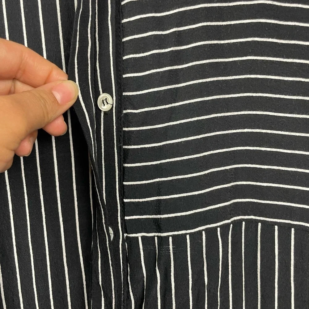 Three Dots‎ Black White Striped Long Sleeve Button Up Tunic Top - Picture 4 of 10